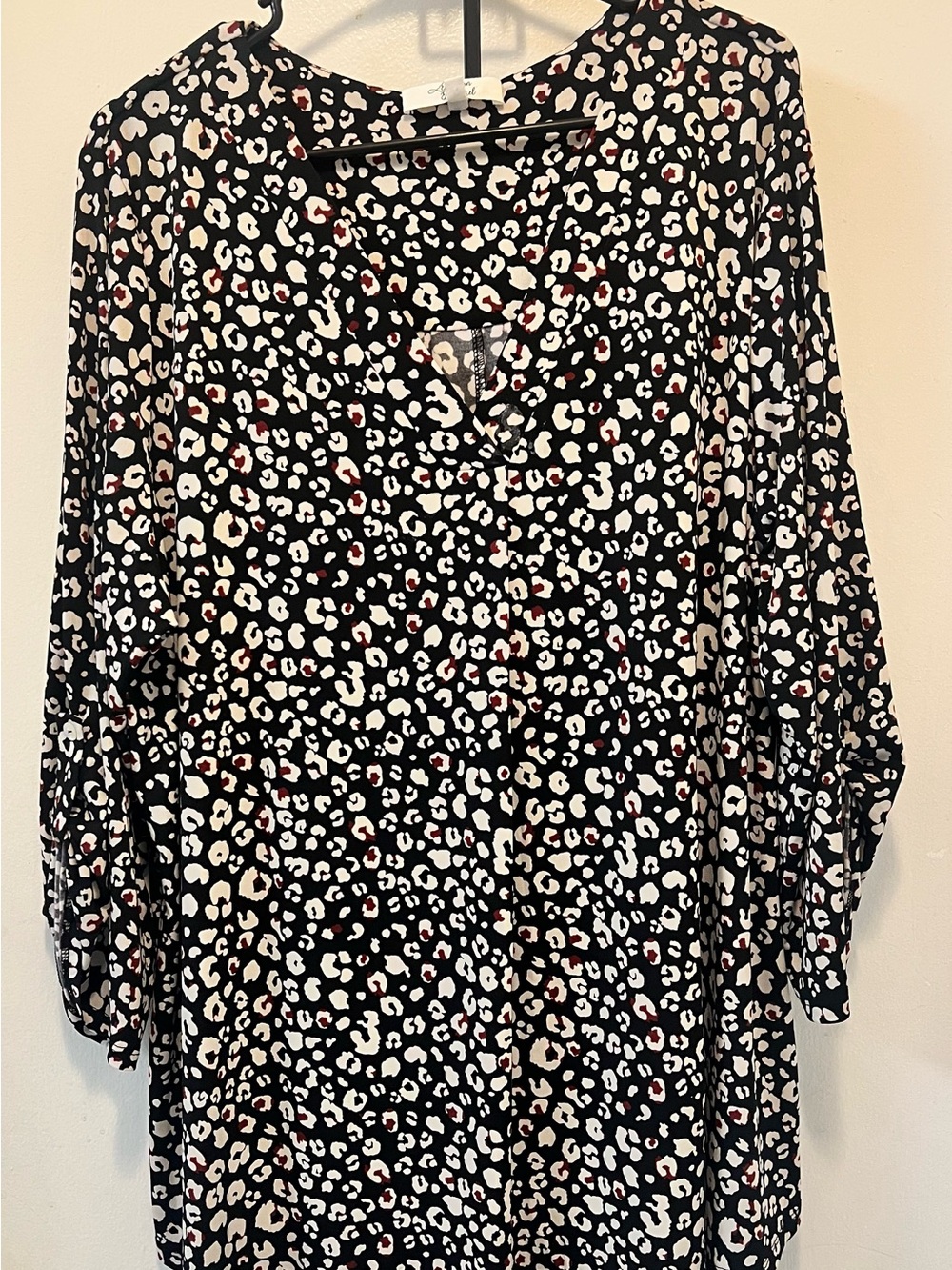 Beacon Black Leopard-Print V-Neck Blouse with Cream and Red Spots